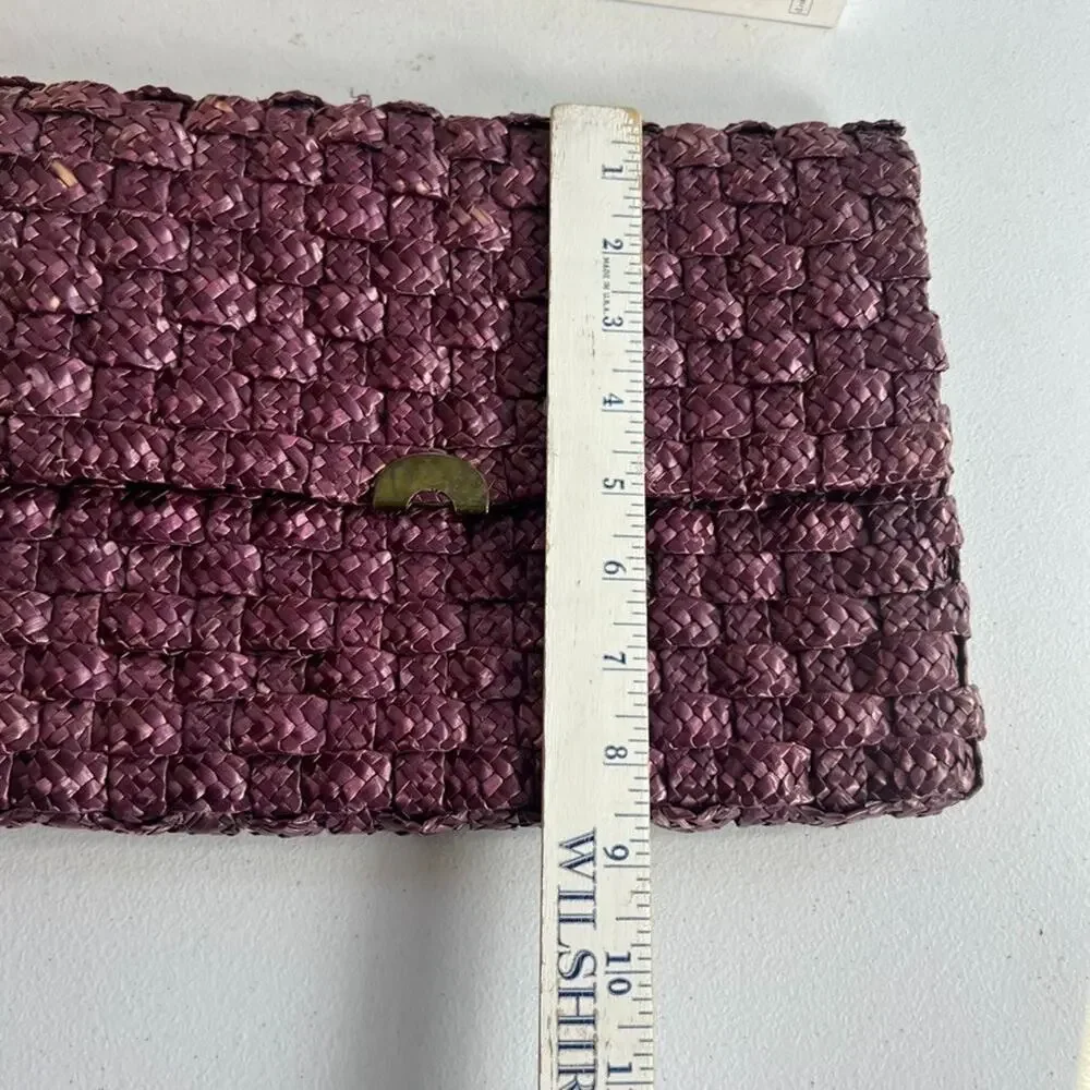 Vintage Burgundy Woven Wicker Straw Crossbody Clutch Purse Missing Strap